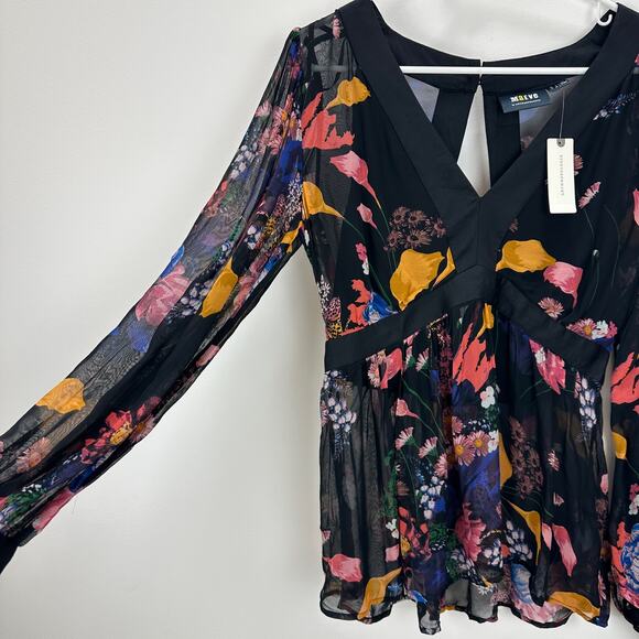 Anthropologie Maeve Floral Chiffon Blouse Open Back Tunic Cottagecore US 4 NWT - Picture 7 of 16